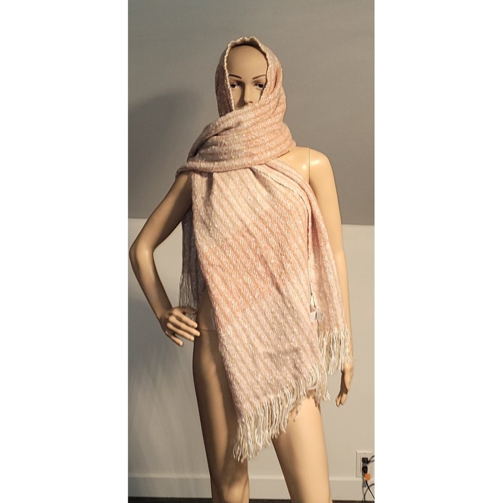 Multi Color Women Premium Winter Head Scarf with Twist Cable Knit Rose Color